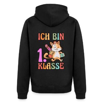 Katze Erste Klasse Schulkind Schulbeginn Einschulu - Unisex Premium Bio Zip Hoodie - Schwarz - Hinten - Nico (187cm)