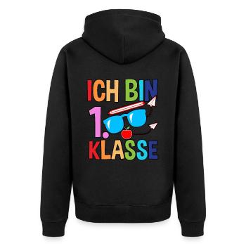 Erste Klasse Schulkind Schulbeginn Einschulung - Unisex Premium Bio Zip Hoodie - Schwarz - Hinten - Nico (187cm)