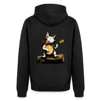 Bullterrier Hund Bluegrass Banjo Spieler - Unisex Premium Bio Zip Hoodie - Schwarz - Hinten - Nico (187cm)