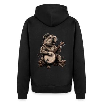 Capybara Capibara Bluegrass Banjo Spieler - Unisex Premium Bio Zip Hoodie - Schwarz - Hinten - Nico (187cm)