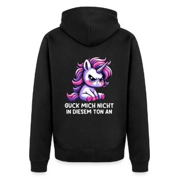 Ne me regarde pas sur ce ton - Veste à capuche bio Premium Unisexe - noir - Dos - Nico (187cm)