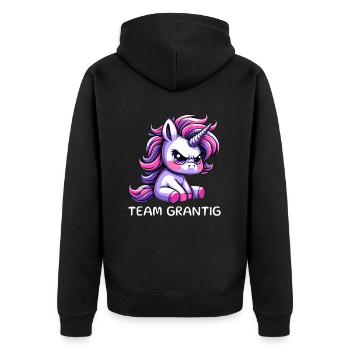 Team Grantig - Unisex Premium Bio Zip Hoodie - Schwarz - Hinten - Nico (187cm)