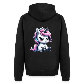 Launisches Einhorn - Unisex Premium Bio Zip Hoodie - Schwarz - Hinten - Nico (187cm)