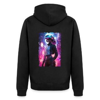 Cyberpunk VR Girl - Futuristische virtuelle Realität - Unisex Premium Bio Zip Hoodie - Schwarz - Hinten - Nico (187cm)