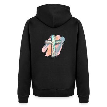 Wie kann ich heute für dich beten? - Unisex Premium Bio Zip Hoodie - Schwarz - Hinten - Nico (187cm)
