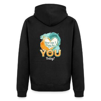 Wie kann ich heute für dich beten? - Unisex Premium Bio Zip Hoodie - Schwarz - Hinten - Nico (187cm)