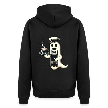 Kaffeeliebhaber Barista Geist Lustiger Kaffee - Unisex Premium Bio Zip Hoodie - Schwarz - Hinten - Nico (187cm)