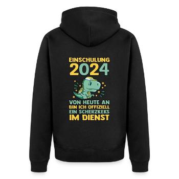 1st Grade Dino Schoolchild Back to School Enrollment - Unisex Premium Organic Zip Hoodie - black - Back - Nico (187cm)