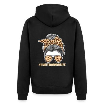 JiuJitsu MomLife Leopard Muster - Unisex Premium Bio Zip Hoodie - Schwarz - Hinten - Nico (187cm)