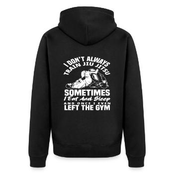 Nicht Immer Trainiere Ich Jiu Jitsu Manchmal Esse - Unisex Premium Bio Zip Hoodie - Schwarz - Hinten - Nico (187cm)