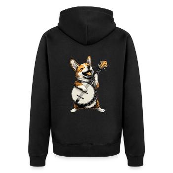 Corgi Dog Joueur de banjo bluegrass - Veste à capuche bio Premium Unisexe - noir - Dos - Nico (187cm)