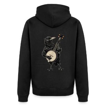 Crow Raven Bluegrass Banjo Spieler - Unisex Premium Bio Zip Hoodie - Schwarz - Hinten - Nico (187cm)
