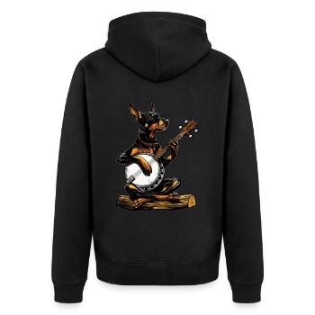 Doberman Chien Joueur de Banjo Bluegrass - Veste à capuche bio Premium Unisexe - noir - Dos - Nico (187cm)