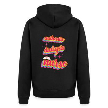 Authentische Dialyseschwester im Retro-Stil - Unisex Premium Bio Zip Hoodie - Schwarz - Hinten - Nico (187cm)