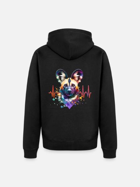 Afrikanischer Wildhund EKG - Unisex Premium Bio Zip Hoodie - Schwarz