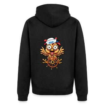 verrücktes lustiges Huhn Steuermann maritim - Unisex Premium Bio Zip Hoodie - Schwarz - Hinten - Nico (187cm)