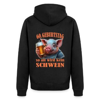 60e anniversaire Aucun cochon ne vieillit aussi - Veste à capuche bio Premium Unisexe - noir - Dos - Nico (187cm)