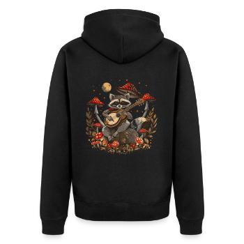 Cottagecore Aesthetic Racoon Playing Guitar Pil - Unisex Premium Organic Zip Hoodie - black - Back - Nico (187cm)