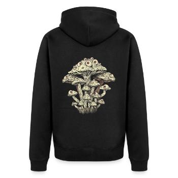 Weirdcore Aesthetics Mushroom Eyeballs Strangecore Grung - Unisex Premium Organic Zip Hoodie - black - Back - Nico (187cm)