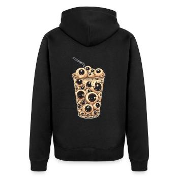 Weirdcore Aesthetic Eyeball Boba Tea Milktea Bubbl - Unisex Premium Organic Zip Hoodie - black - Back - Nico (187cm)