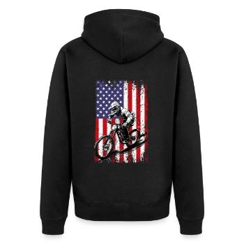 MTB biker American flag, Mountain Bike - Unisex Premium Bio Zip Hoodie - Schwarz - Hinten - Nico (187cm)
