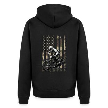MTB biker American flag, Mountain Bike - Unisex Premium Bio Zip Hoodie - Schwarz - Hinten - Nico (187cm)