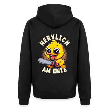 Stress Gestresst Nerven Arbeit Geschenk Spruch - Unisex Premium Bio Zip Hoodie - Schwarz - Hinten - Nico (187cm)