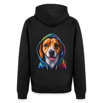 Beagle Hoodie Dog Colorful Funny Animal Design Print - Unisex Premium Organic Zip Hoodie - black - Back - Nico (187cm)
