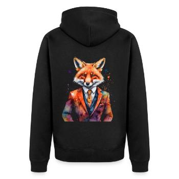 Fuchs Anzug Bunt Tier Design Print - Unisex Premium Bio Zip Hoodie - Schwarz - Hinten - Nico (187cm)