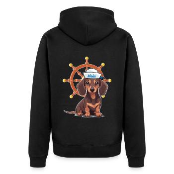 maritim Steuerrad Steuermann Dackel Matrose Kind - Unisex Premium Bio Zip Hoodie - Schwarz - Hinten - Nico (187cm)