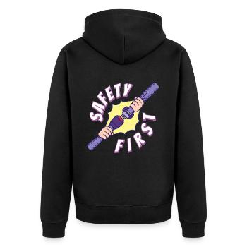 Safety First Sicherheit Sicherheitsgurt - Unisex Premium Bio Zip Hoodie - Schwarz - Hinten - Nico (187cm)