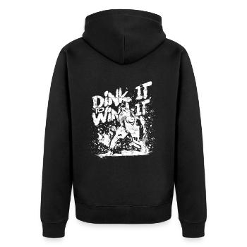 Pickleball Dink it to Win it - Unisex Premium Bio Zip Hoodie - Schwarz - Hinten - Nico (187cm)
