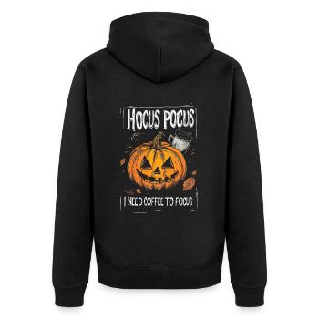 Hocus Pocus Kürbis Kaffee Halloween Lustig - Unisex Premium Bio Zip Hoodie - Schwarz - Hinten - Nico (187cm)