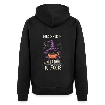 Hocus Pocus Kaffee Fledermäuse Hexenhut - Unisex Premium Bio Zip Hoodie - Schwarz - Hinten - Nico (187cm)