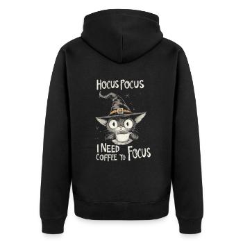 Hocus Pocus Katze Hexenhut Kaffee Lustig - Unisex Premium Bio Zip Hoodie - Schwarz - Hinten - Nico (187cm)