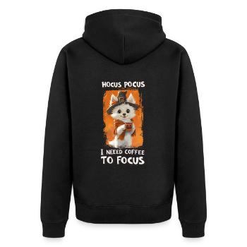 Hocus Pocus Hund Kaffee Halloween Süß - Unisex Premium Bio Zip Hoodie - Schwarz - Hinten - Nico (187cm)