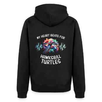 Karettschildkröte Herzlinie - Unisex Premium Bio Zip Hoodie - Schwarz - Hinten - Nico (187cm)