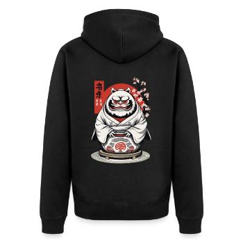 Japanischer Daruma Ästhetik Yokai Vintage - Unisex Premium Bio Zip Hoodie - Schwarz - Hinten - Nico (187cm)