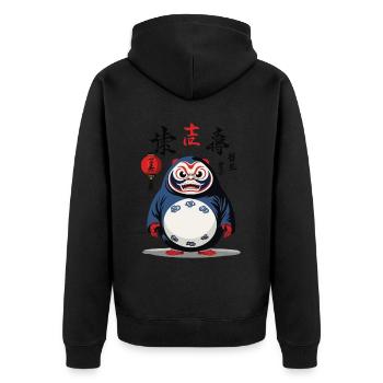 Japonais Daruma Esthétique Yokai Vintage Design - Veste à capuche bio Premium Unisexe - noir - Dos - Nico (187cm)