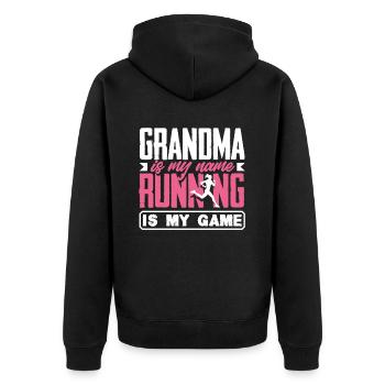 Grandma Is My Name Run My Game - Unisex Premium Organic Zip Hoodie - black - Back - Nico (187cm)
