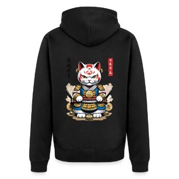Samurai Cat in Aesthetic Japan Style - Unisex Premium Organic Zip Hoodie - black - Back - Nico (187cm)