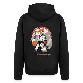 Kitsune Samurai Fox Vintage Ukiyo-e Style - Unisex Premium Organic Zip Hoodie - black - Back - Nico (187cm)