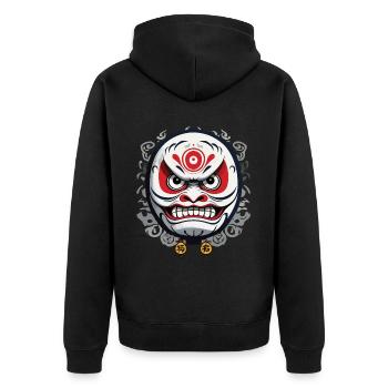 Japanese Daruma Aesthetic Vintage Design - Unisex Premium Organic Zip Hoodie - black - Back - Nico (187cm)