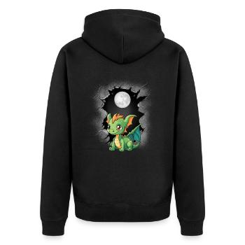 Vollmond Drache Drachen Mond Fabelwesen - Unisex Premium Bio Zip Hoodie - Schwarz - Hinten - Nico (187cm)