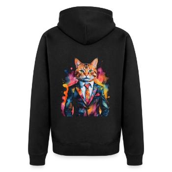 Cat Suit Colorful Funny Funny Animal Design Print - Unisex Premium Organic Zip Hoodie - black - Back - Nico (187cm)