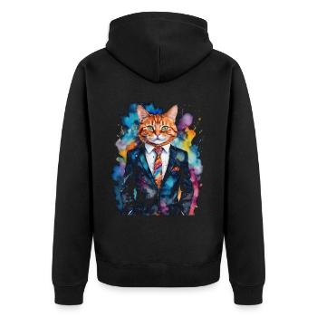 Cat Suit Colorful Funny Funny Animal Design Print - Unisex Premium Organic Zip Hoodie - black - Back - Nico (187cm)