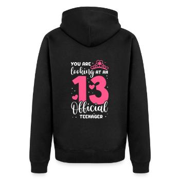 Teenager Teenie Teen Teens Teeny Geschenk - Unisex Premium Bio Zip Hoodie - Schwarz - Hinten - Nico (187cm)