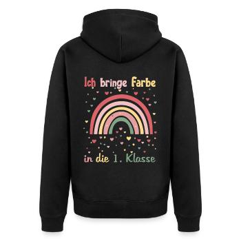 J’apporte de la couleur à Regenb 1ère classe - Veste à capuche bio Premium Unisexe - noir - Dos - Nico (187cm)