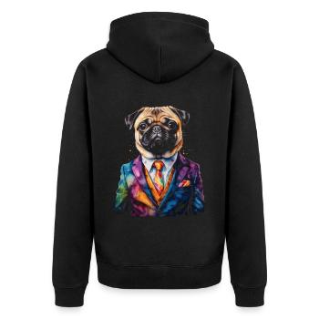 Mops Anzug Hund Bunt Lustig Tier Design Print - Unisex Premium Bio Zip Hoodie - Schwarz - Hinten - Nico (187cm)