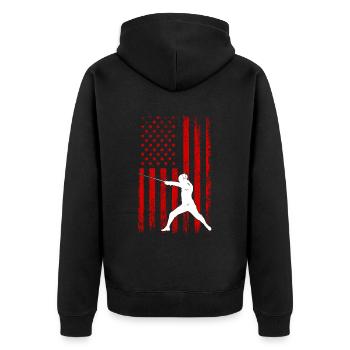 Fencing american flag Combat Fighting, Fencer - Unisex Premium Bio Zip Hoodie - Schwarz - Hinten - Nico (187cm)